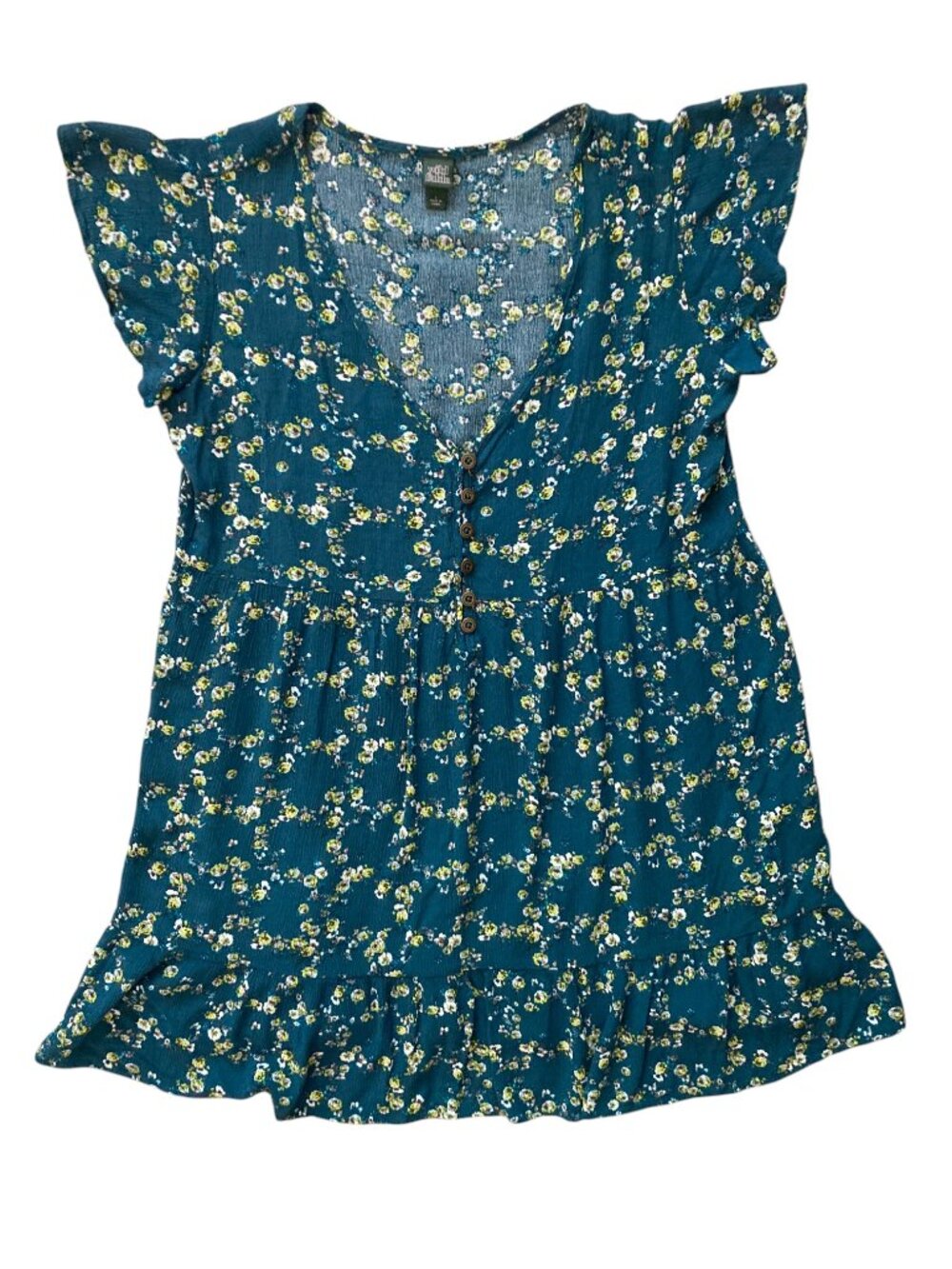 Women's WILD FABLE Floral Flutter-Sleeve Mini Dress GREEN Size Large